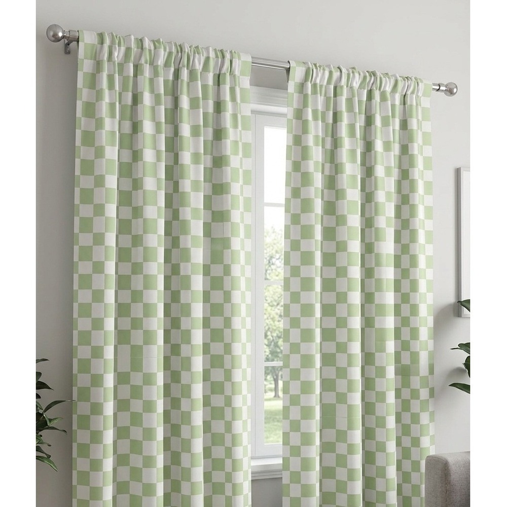 Ambesonne Sage Green White Checkered Window Curtains 2 Panel Set 56x63